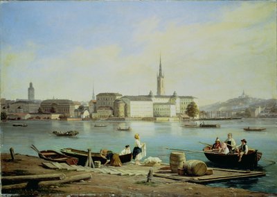 Una vista di Riddarholmen sul lago Malaren con il Ridarhuset e la chiesa di Riddarholmen oltre, Stoccolma da Martinus Rorbye